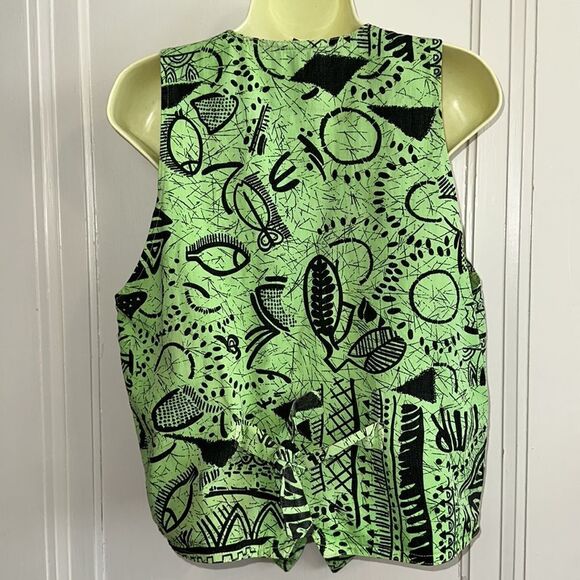 Vintage 80s/90s Credentials brand green & black patterned cotton vest - Picture 6 of 9